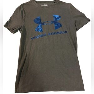 Under Armour Kids Charcoal and Camo Blue Tee Youth Medium